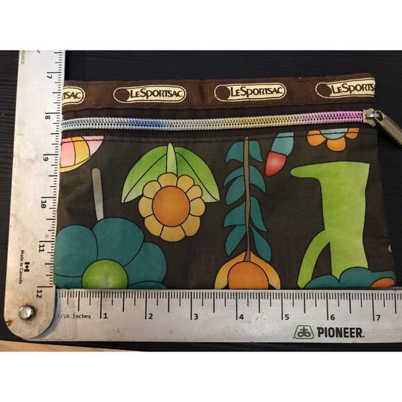 LeSportSac Small brown floral pouch rainbow zippered Water Resistant Cosmetic - Picture 2 of 4
